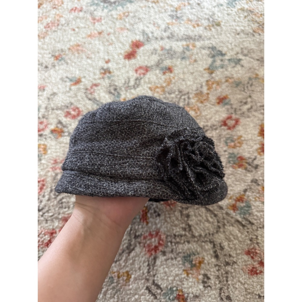 David and Young Charcoal Grey Marl Cloche Hat with Flower Fall Winter Preppy
